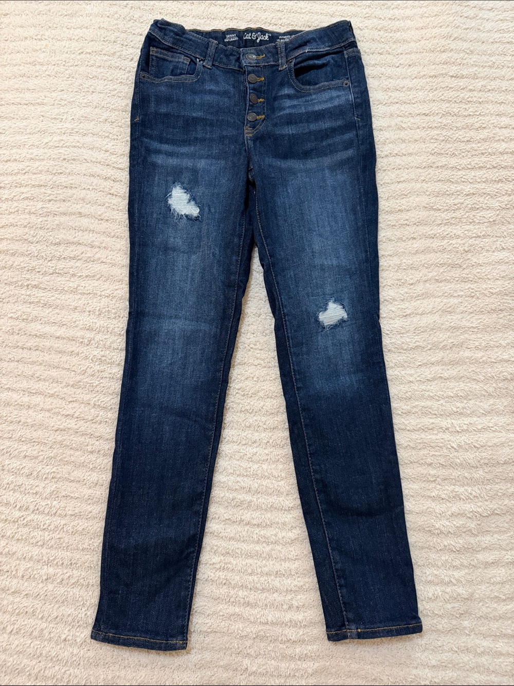 Cat & Jack Dark Blue Distressed Button-Fly Jeans